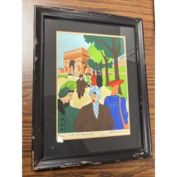 Signed Fred Zeller Dit Kermorver Pochoir Gouache Painting: Paris Arc de Triomphe - Picture 1 of 6